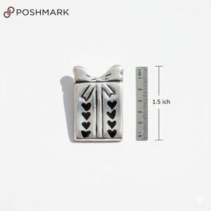 Sterling Silver Gift Box Brooch Pin with Heart Detail Taxco
